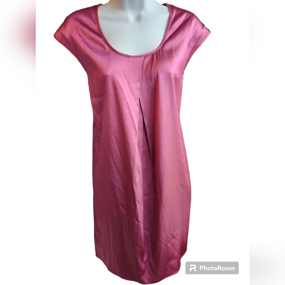 NWT Ann Taylor Womens Mauve Silk Blend Shift Dress Pockets Scoop Neck Pleat | S